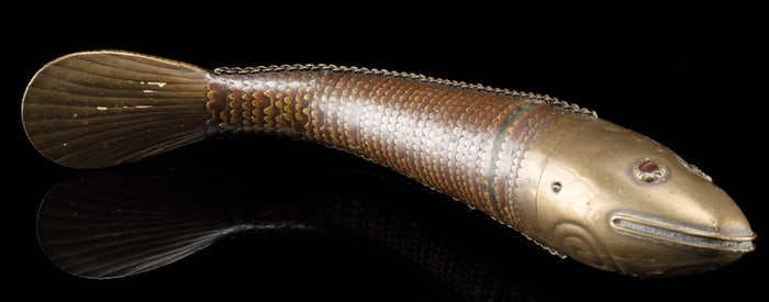 19th C. Indian Brass Medina Fish w/ Glass Eye