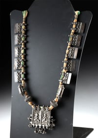 Indian Silver Necklace w/ Pendant of Ganesh & Parvati