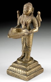 Late 19th C. Indian Brass Statue Deepalakshmi