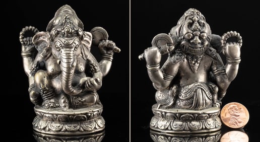 Indian Brass Seated Ganesha Deity Statue