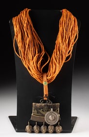 Naga Glass Bead Necklace, Brass Pendants + Fire Pouch