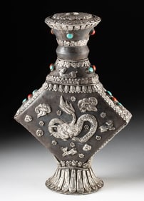 Buddhist Silver Ritual Vessel Auspicious Animal Motifs