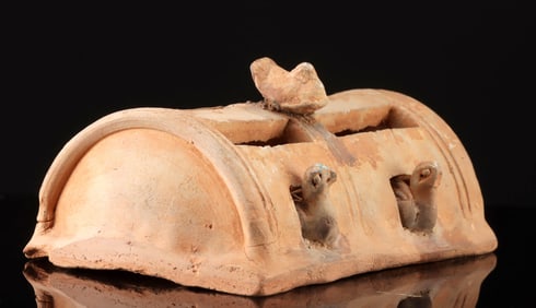 Rare Western Jin Pottery Chicken Coop Model - 3 Birds