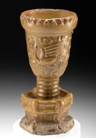 Chinese Tang Dynasty Glazed Candle Holder w/ Phoenix