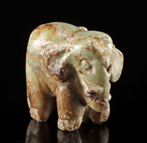 Chinese Ming Greenstone Elephant & Mahout Figure Charm