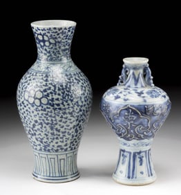 Pair of Qing Dynasty Blue-and-White Porcelain Vases