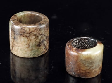 Pair of 19th C. Traditional Chinese Jade Archer's Rings