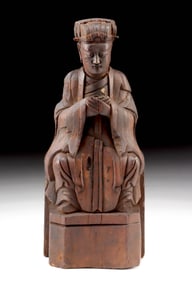 18th C. Chinese Qing Wood Figure - Taoist Official