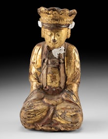 19th C. Chinese Qing Dynasty Gilt Wood Seated Guanyin