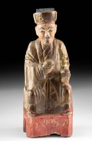 Chinese Polychrome Taoist Wood God of Health