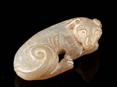 Chinese Nephrite Jade Recumbent Hound Dog Figurine