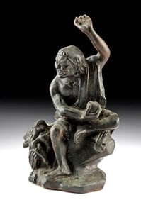 19th C. Chinese Brass Statue of Luohan Taming a Dragon