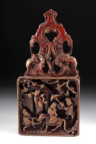 19th C. Chinese Qing Carved Wood Chopstick Holder