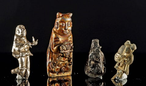 4 Late Qing Chinese Silver Protective Child Hat Charms
