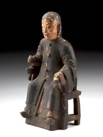 19th C. Chinese Qing Polychrome Wood Ancestor Figure