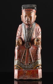 Qing Dynasty Chinese Painted Wood House God Figure