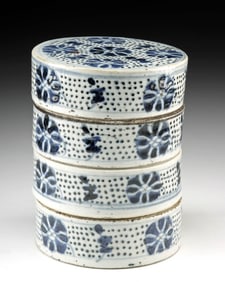 Four 19th C. Chinese Qing Blue-on-White Stacking Boxes