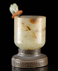 Chinese Greenstone Calligraphy Vessel  w/ Elephant