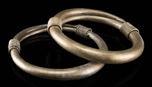 Two Hill Tribe Hmong Copper-Silver Bracelets Bangles