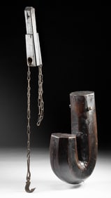 19th C. Japanese Iron & Wood Kettle Hooks, Jizaigake