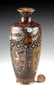 Petite Japanese Cloisonne Enamel Phoenix & Dragon Vase