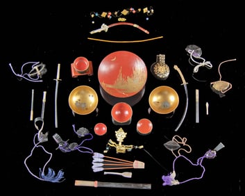 Japanese Miniature Accessories for Hina Dolls, 30 pcs