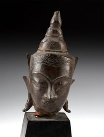 Head of a 15th C. Crowned Thai Bronze Buddha Statue