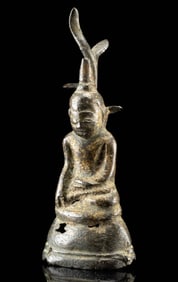 16th C. Burmese Gilt Bronze Buddha Under Bodhi Tree