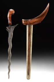 19th C. Indonesian Kris Dagger w/ White Topaz Inlays