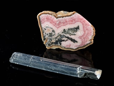 2 Mineral Specimens: Polished Rhodochrosite & Stibnite