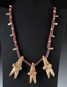 Colima Shell Necklace w/ 3 Pottery Figural Pendants