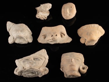 7 Pre-Columbian Pottery Head Fragments