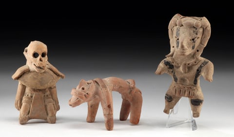 Trio of Pre-Columbian Mesoamerican Pottery Figurines