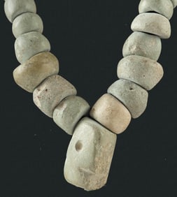 Pre-Columbian Mexican Greenstone Beads w/ Carved Face