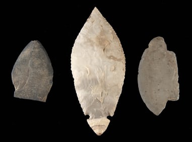 Native American Chert Turkey Tail & Slate Points, 3pcs