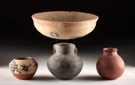 Mississippian & Southwestern Pottery Vessels, 4 pcs
