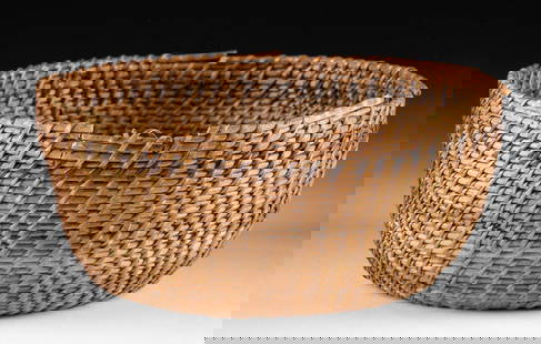 Native American Washoe Single Rod Willow Basket: **Originally Listed At $200** Native American, Western United States, California/Nevada, Washoe people, ca. early to mid-20th century CE. A hand-coiled basketry bowl crafted using a single rod foundat