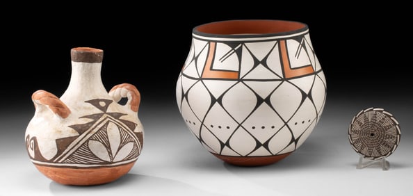 Acoma Pueblo Pottery Trio: Olla, Vase, & Mini Seed Pot