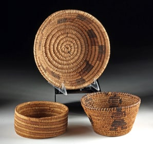 3 Native American Papago & Hopi Coiled Baskets