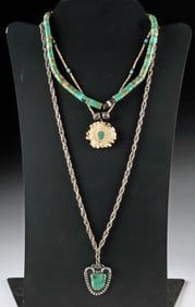 3 Navajo / Pueblo Turquoise & Silver Necklaces