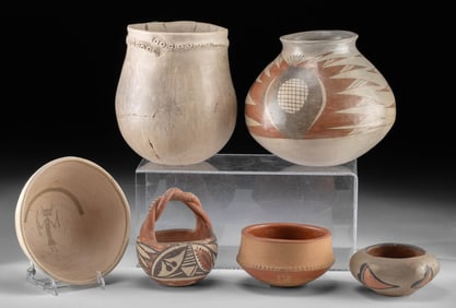 5 Native American + 1 Mata Ortiz Pottery Vessels