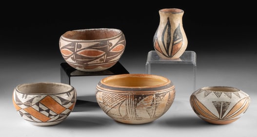 Lot of 5 Native American Southwest Polychrome Vessels