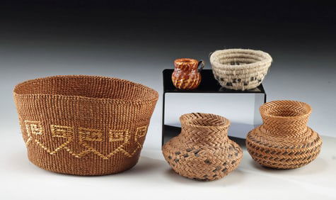 5 Native American & Mexican Coiled & Twined Baskets