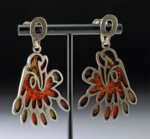 Taxco Los Castillo Feather Eagle Earrings, Pluma Azteca
