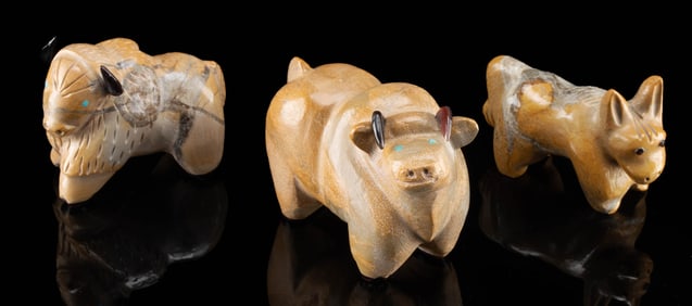 Three Zuni Stone Animal Fetishes by Freddie Leekya