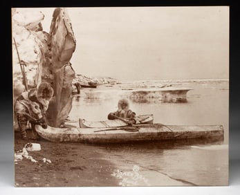 Lomen Bros. Photograph - Inuit Men with Kayaks