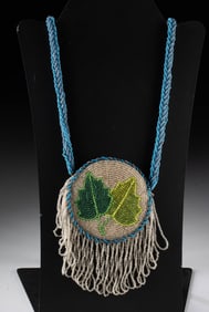 Ojibwe Beaded Medallion Necklace Pouch w/ Leaf Motif