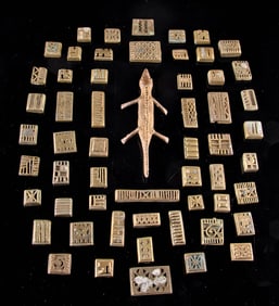 56 African Ashanti Brass Gold Weights & Lizard Figurine