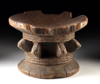 Congo Pende Wood Stool Atop Caryatid Ancestor Heads