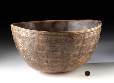Large African Berber or Fulani Wood Bowl w/ Old Repairs